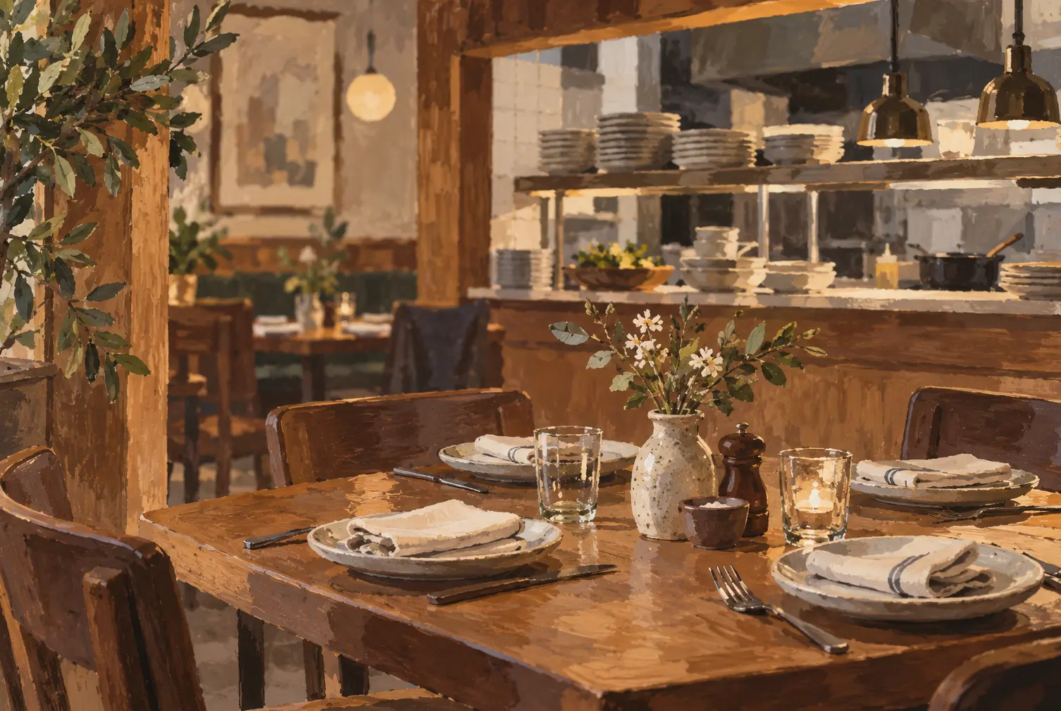 Illustration of restaurants and their working space